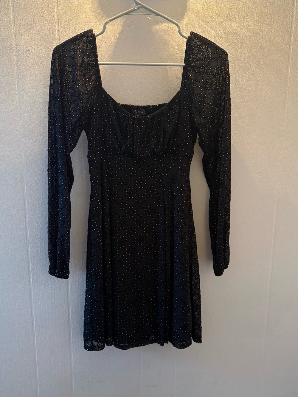 Lily Rose Black Long-Sleeve Scoop Neck Dress with Sparkle Accents